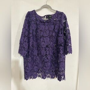 June + Vie lace embroidered purple top 20W NWT 3/4 sleeve